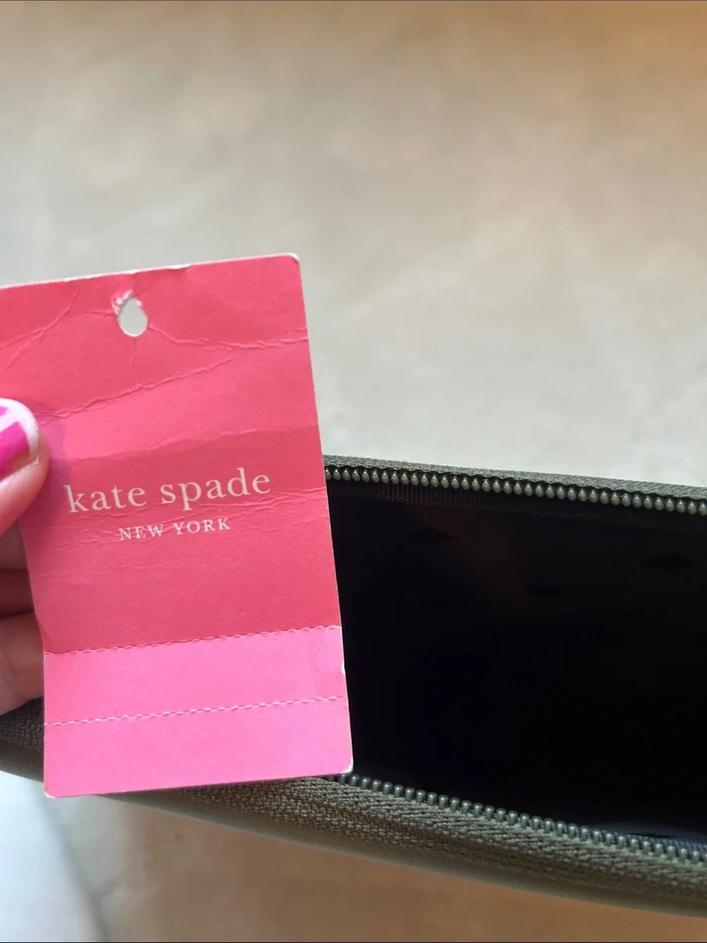 kate spade Olive Green Laptop Sleeve with Logo Plaque - Zip Closure